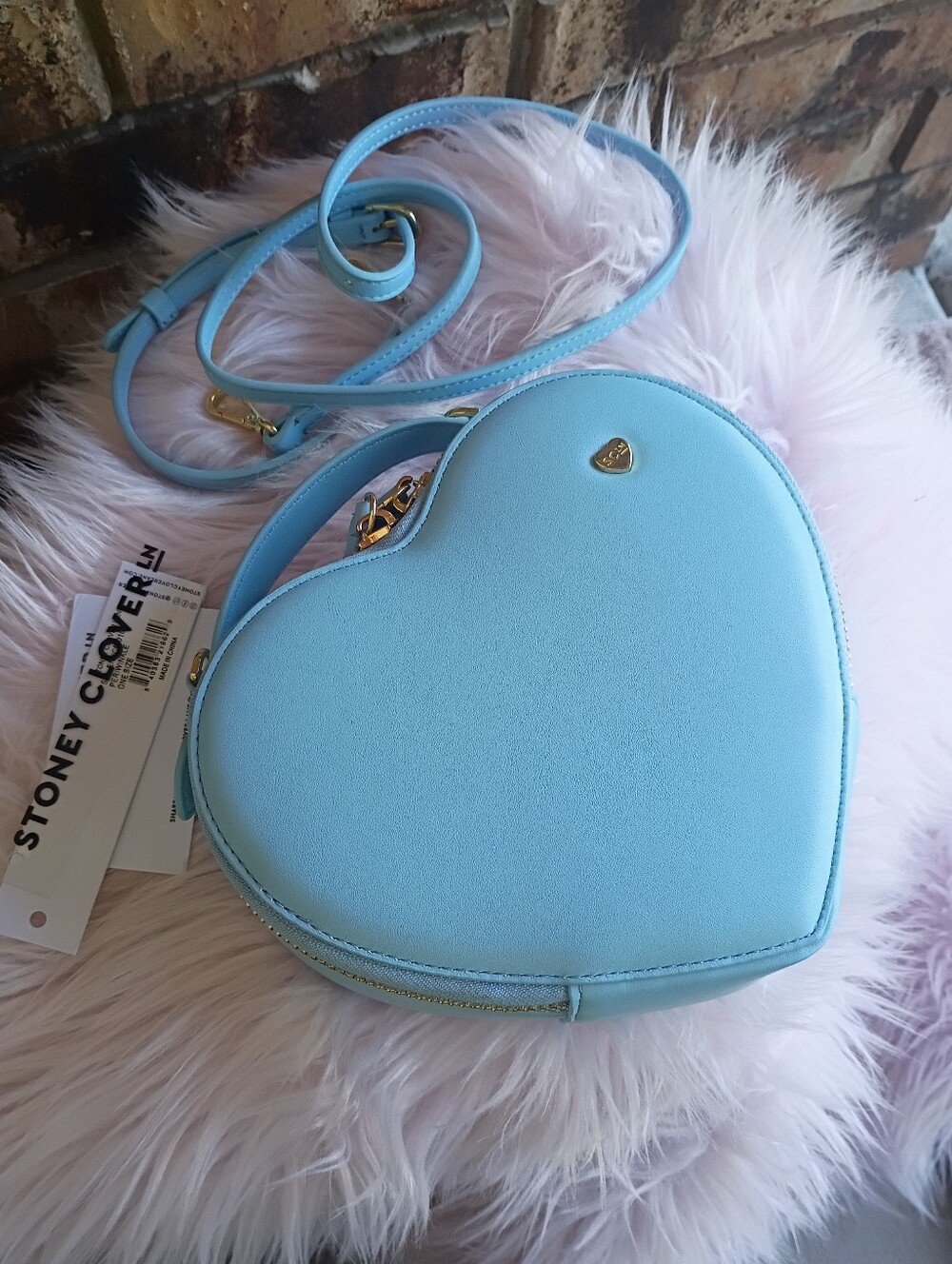 Stoney Clover Lane Periwinkle Blue 3D Valentine's Day Heart Crossbody Bag